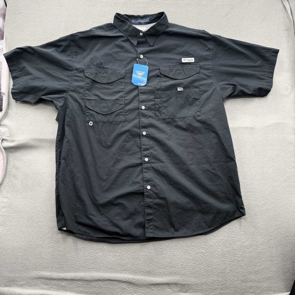 Columbia PFG Bonehead Shirt Mens 2XLT Black Short Sleeve Button Up Fishing